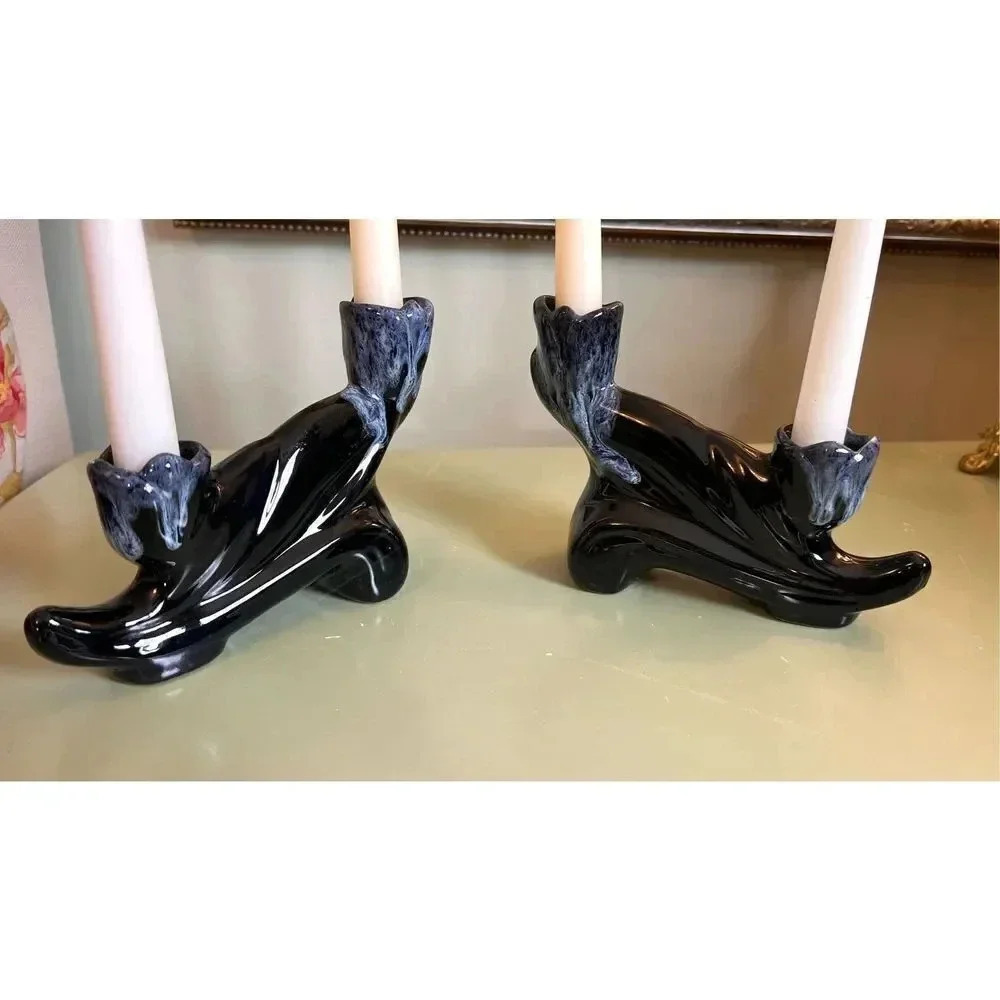 Vintage Anna Van Briggle Two‎ Candle Holder Single unit Blue Drip Glaze cat